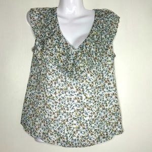 Maxi Studio Ditsy Print Blouse Size S Sleeveless Flower Boho Peasant Pleated Top